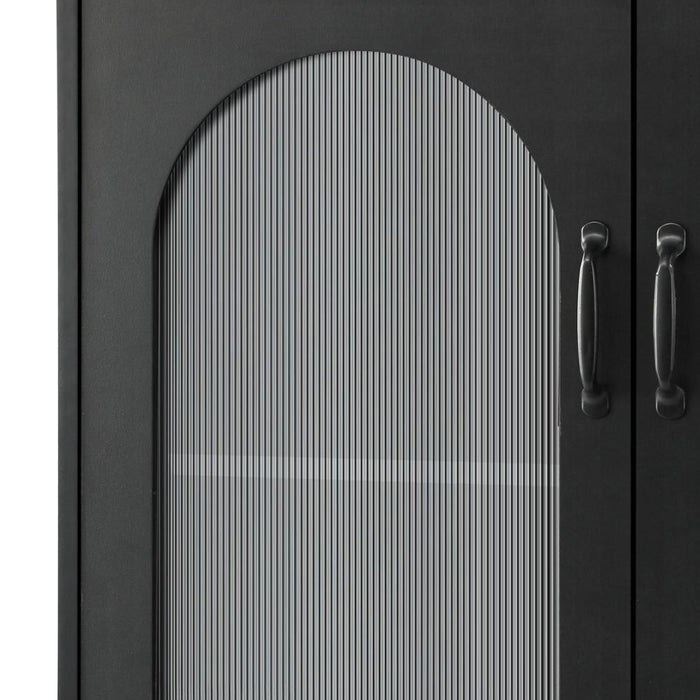 Noire Premio Black Sideboard Cabinet with Glass Doors and And Storage Shelves