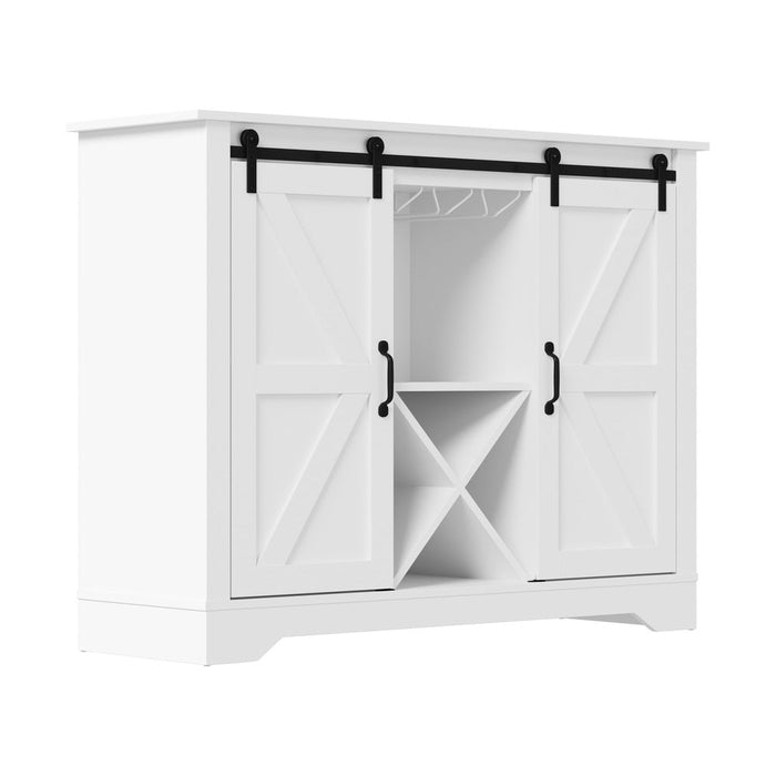 Vintage 2 Drawer Sideboard Buffet with Wine Rack | Barn Door Style Display Storage Cabinet