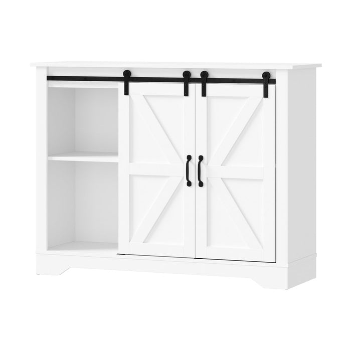 Vintage 2 Drawer Sideboard Buffet with Wine Rack | Barn Door Style Display Storage Cabinet