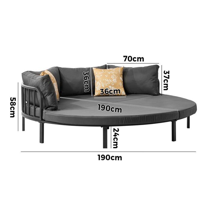 Aquino Sol Outdoor Cushioned Round Pool Daybed| Modern Extra Large 4 People Sun Lounger Bed