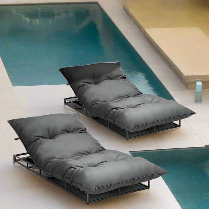 Azzuro Plush Cushioned Weatherproof Outdoor Lounger | Adjustable Outdoor Pool Day Bed Lounger