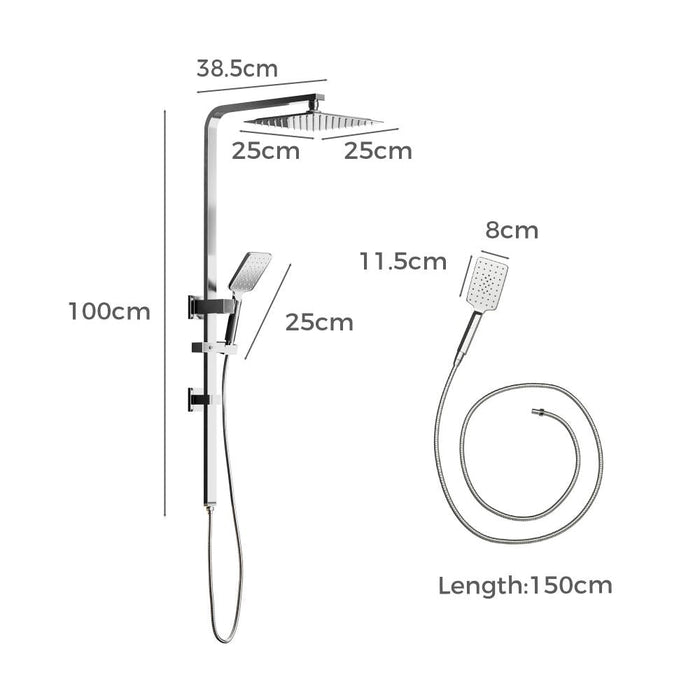 Super High Quality Shower Rail Mixer System In Black or Chrome | Square 3 Mode 10" Rain Shower Head & Handheld Shower Rail