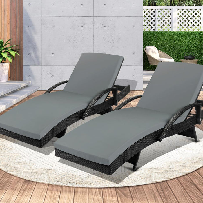 Amore Aquos Outdoor Cushioned Wicker Pool Loungers | Modern Adjustable Rattan Quality Day Bed Sun Loungers