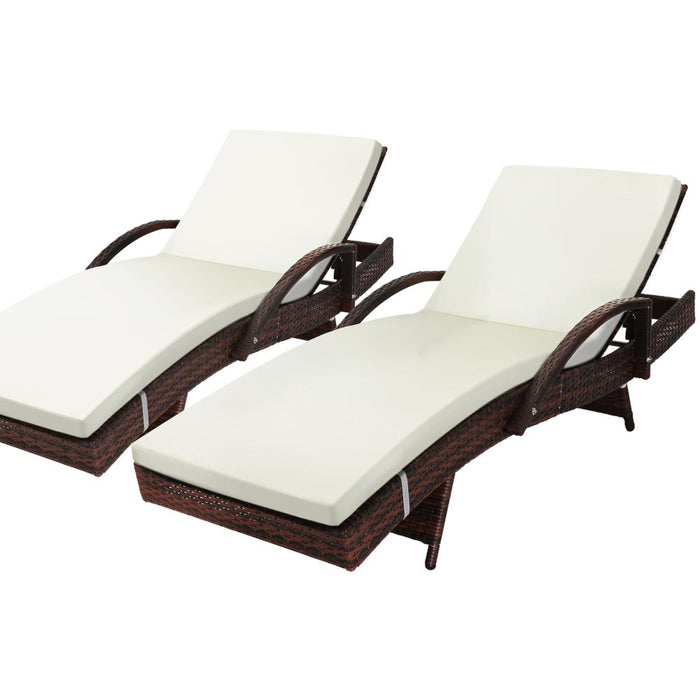 Amore Aquos Outdoor Cushioned Wicker Pool Loungers | Modern Adjustable Rattan Quality Day Bed Sun Loungers