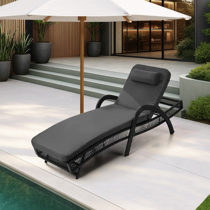 Botega Outdoor Cushioned Rattan Pool Loungers | Modern Adjustable 5 Height Day Bed Sun Lounger