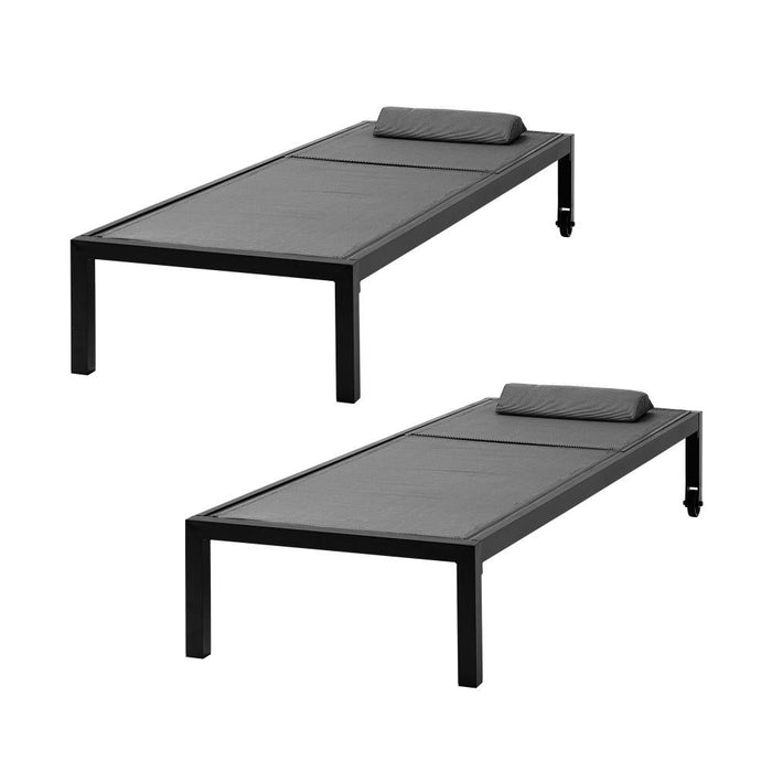 Positano Adjustable Aluminium Siesta Sun Lounge |Black Outdoor Pool Lounger Day Bed With Moveable Wheels