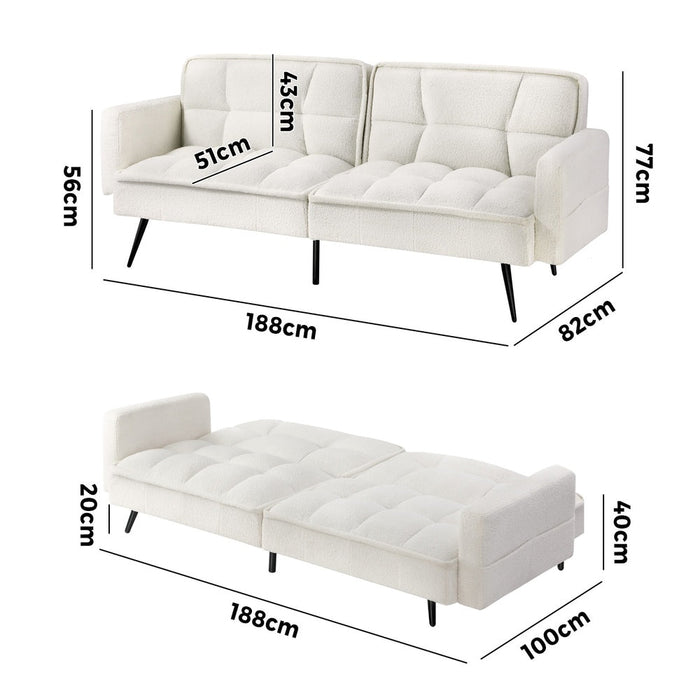 Amore Boucle Two in One 3 Seater Sofa Couch and Fold Out Futon Bed | Adjustable Luxury Futon Sofa Couch