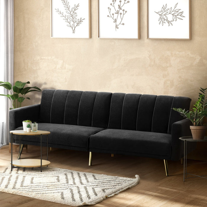 Lucrezia Velvet 3 Seater Sofa Couch and Fold Out Futon Bed | Adjustable Luxury Futon Sofa Couch