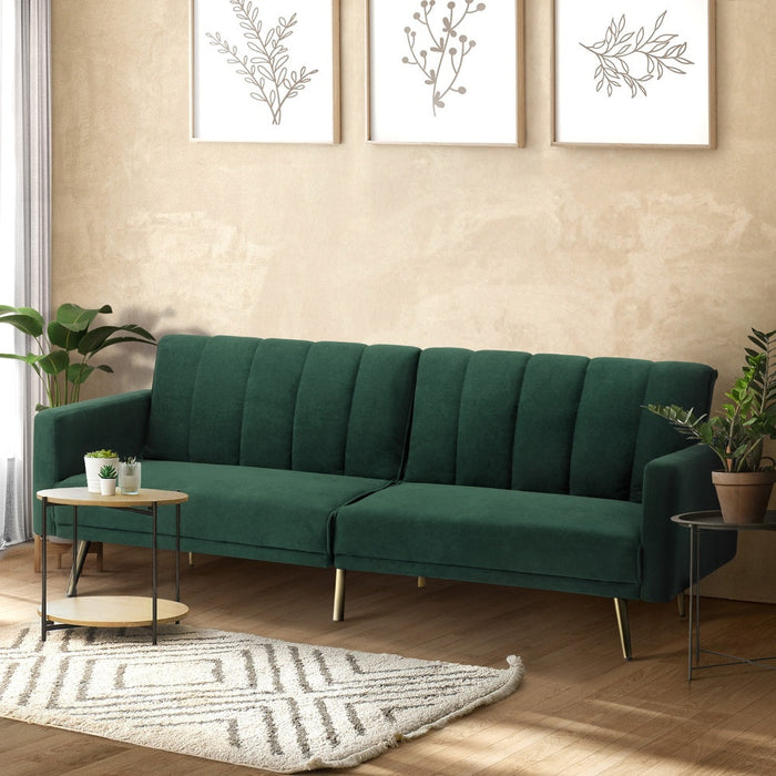 Lucrezia Velvet 3 Seater Sofa Couch and Fold Out Futon Bed | Adjustable Luxury Futon Sofa Couch