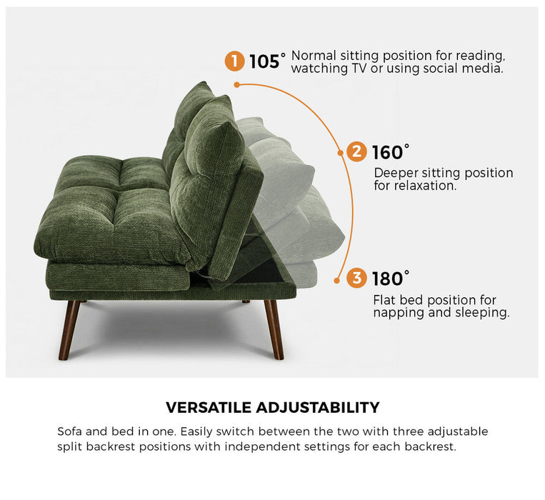 Allure 3 Seater Sofa Couch and Fold Out Futon Bed | Adjustable Luxury Converible Futon Sofa Couch
