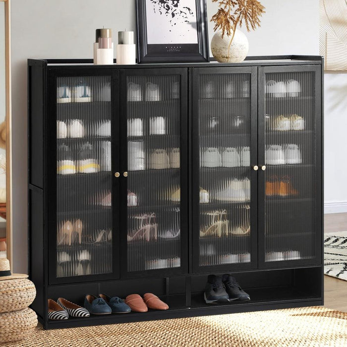 Rearo Centrum Modern 70 Pair Shoe Cabinet | Fluted Bamboo Shoe Storage Organiser