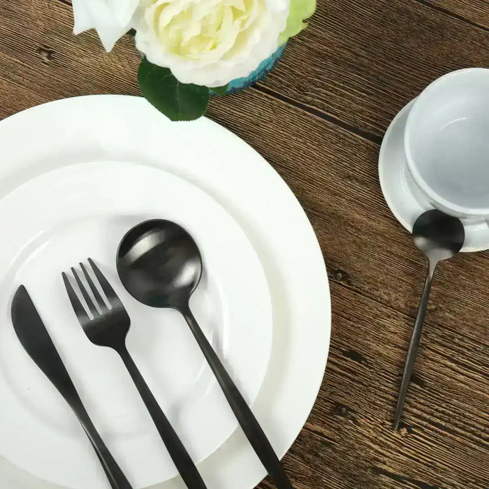 Milano Royale Luxe 24 Piece Matte Black Cutlery Set | Premium Black Cutlery Sets