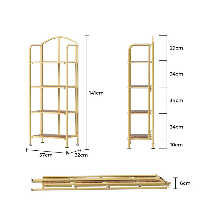 Crasus Foldable Portable Metal 4 Tier Display Unit | Modern Versatile Storage Bookshelf Display