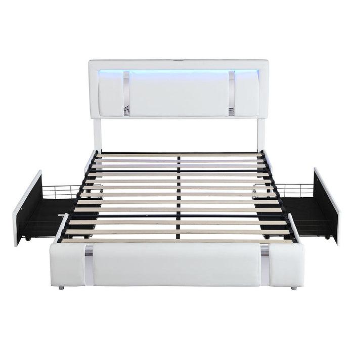 Aria Luxury LED PU Leather 2 Draw Storage Bed with USB | Adjustable Headboard Soft Padded Bed Frame