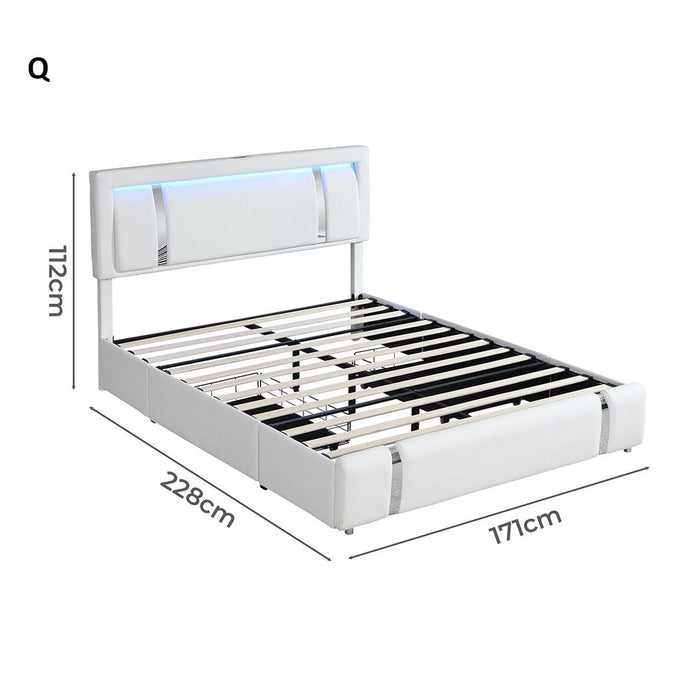 Aria Luxury LED PU Leather 2 Draw Storage Bed with USB | Adjustable Headboard Soft Padded Bed Frame