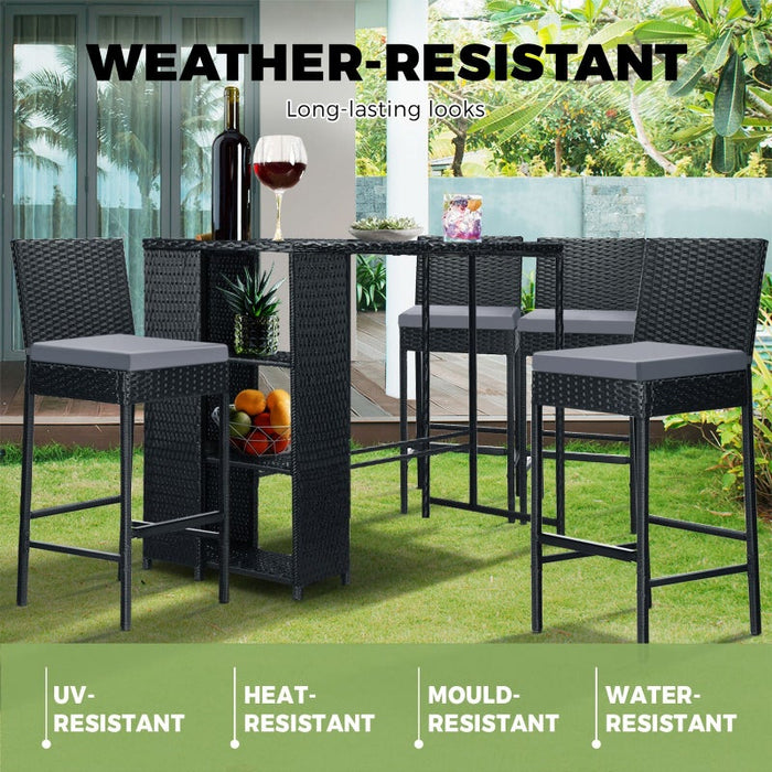 Palermo Outdoor Rattan Wicker Bar Setting  | Weather Resistant Rattan Bar Table Chairs