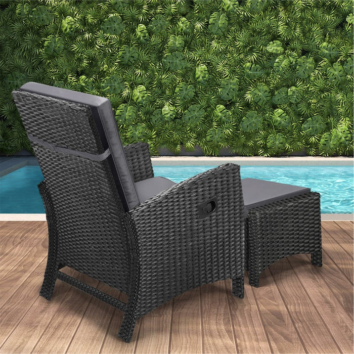 Amalfi Rattan Wicker Outdoor Chair Set | Weather Resistant Adjustable Cushioned Lounger Chairs