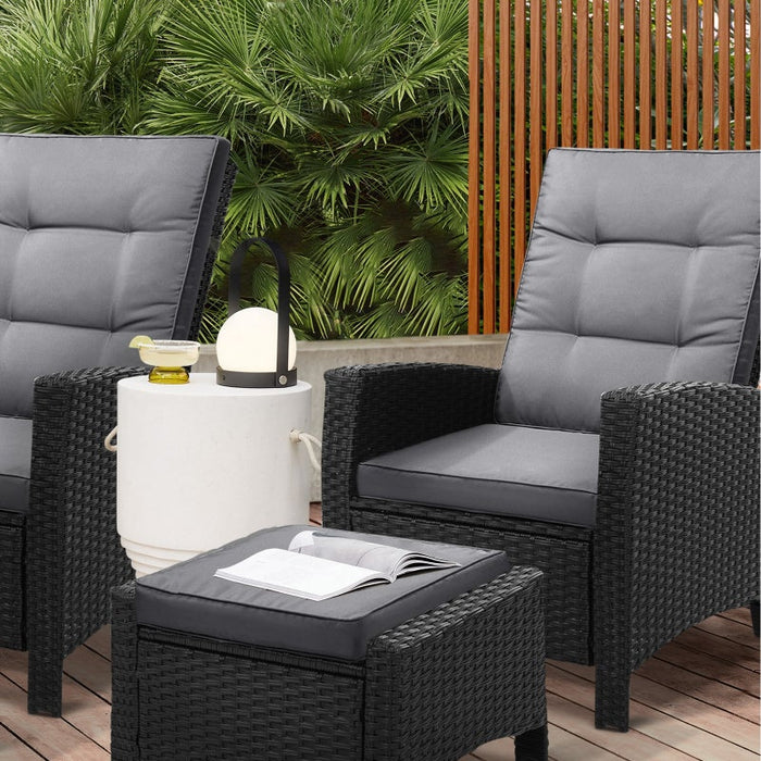 Amalfi Rattan Wicker Outdoor Chair Set | Weather Resistant Adjustable Cushioned Lounger Chairs