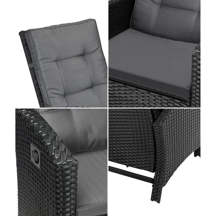 Amalfi Rattan Wicker Outdoor Chair Set | Weather Resistant Adjustable Cushioned Lounger Chairs