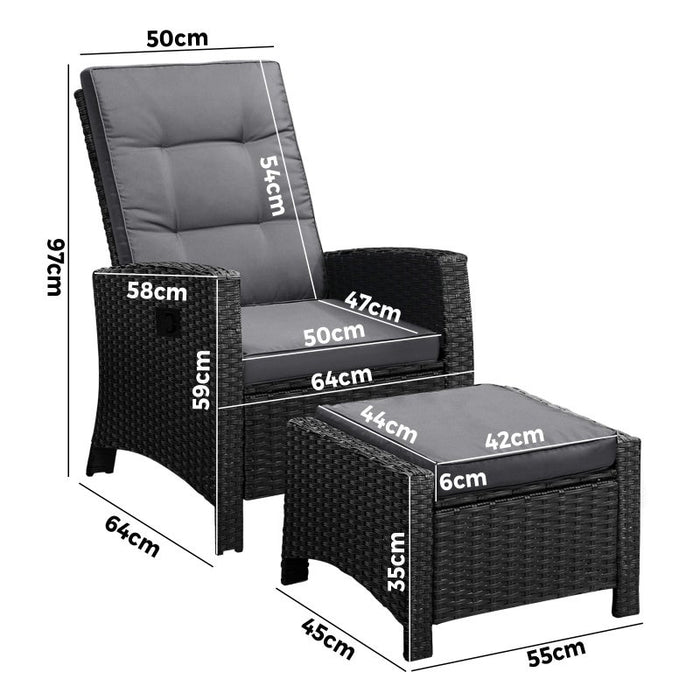 Amalfi Rattan Wicker Outdoor Chair Set | Weather Resistant Adjustable Cushioned Lounger Chairs