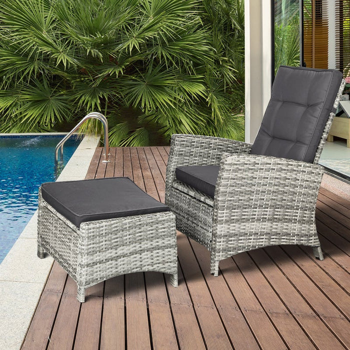 Amalfi Rattan Wicker Outdoor Chair Set | Weather Resistant Adjustable Cushioned Lounger Chairs