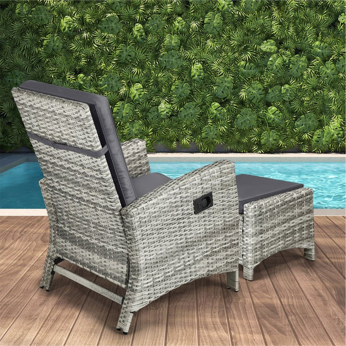 Amalfi Rattan Wicker Outdoor Chair Set | Weather Resistant Adjustable Cushioned Lounger Chairs
