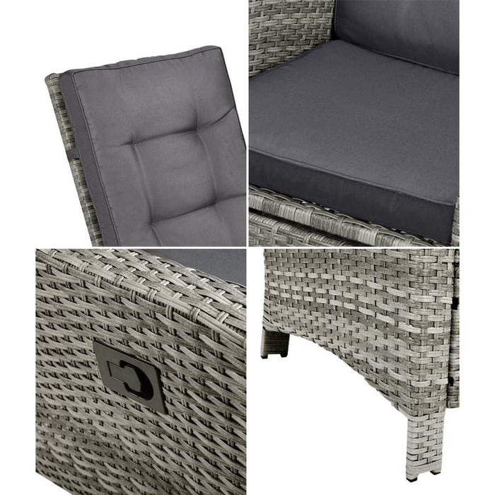 Amalfi Rattan Wicker Outdoor Chair Set | Weather Resistant Adjustable Cushioned Lounger Chairs