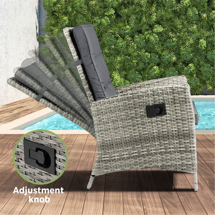 Amalfi Rattan Wicker Outdoor Chair Set | Weather Resistant Adjustable Cushioned Lounger Chairs