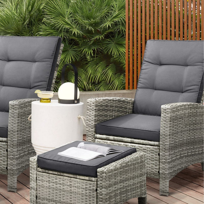 Amalfi Rattan Wicker Outdoor Chair Set | Weather Resistant Adjustable Cushioned Lounger Chairs