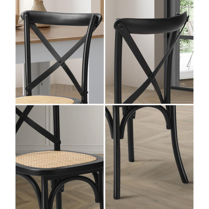 Set of Two Aris Vintage Wooden Rattan Crossback Dining Chairs | Stylish Retro Wooden Kitchen Dining Chairs