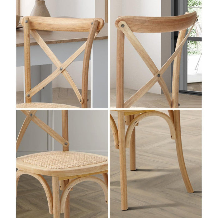 Set of Two Aris Vintage Wooden Rattan Crossback Dining Chairs | Stylish Retro Wooden Kitchen Dining Chairs