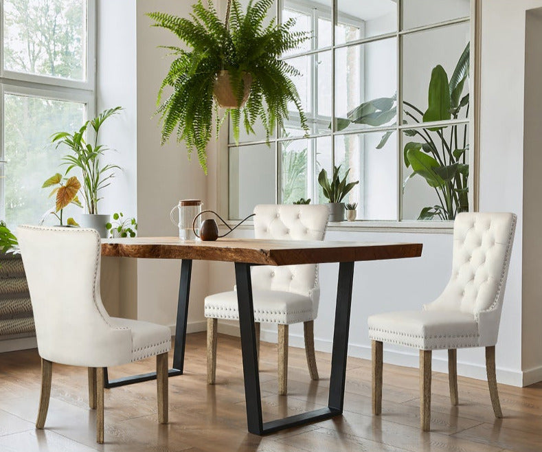 Set of Two Amelia Velet Soft Tufted Dining Chairs | French Provincial Plush Dining Chair Set