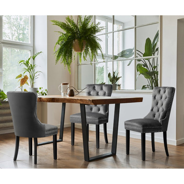 Set of Two Amelia Velet Soft Tufted Dining Chairs | French Provincial Plush Dining Chair Set
