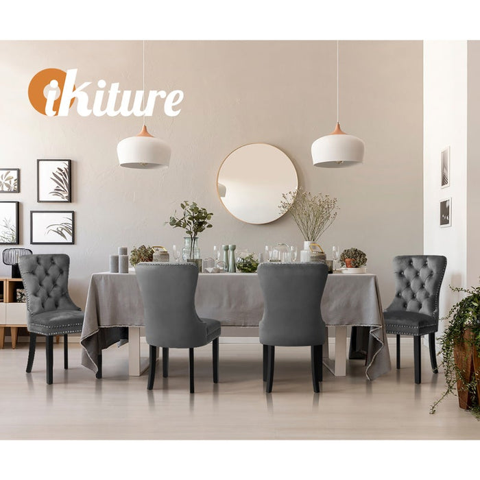 Set of Two Amelia Velet Soft Tufted Dining Chairs | French Provincial Plush Dining Chair Set