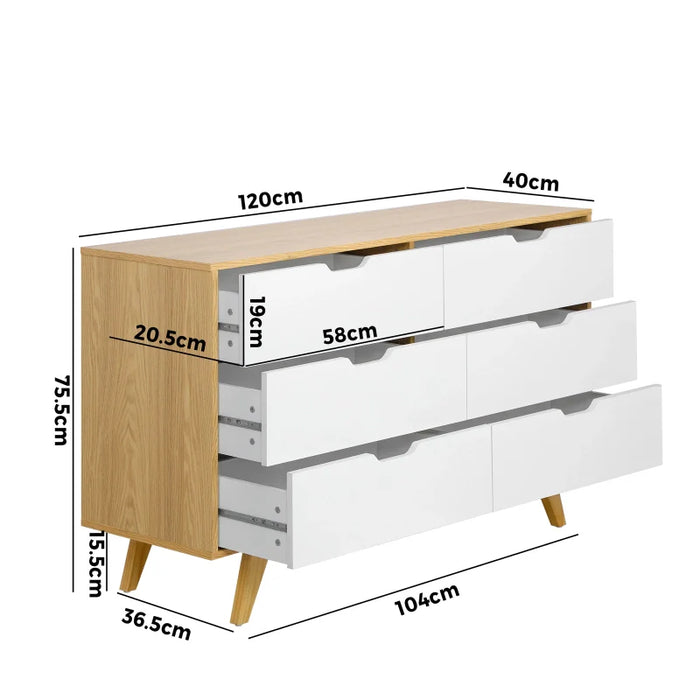 Centrum Bedroom 6 Chest of Drawers Tallboy Cabinet | Luxe 2 Tone Modern Tallboy Storage Cabinet