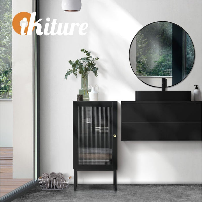 Amaro Nero Tempered Glass Bathroom Cabinet Storage Unit | Multi Storage Laundry or Bathroom Cupboard