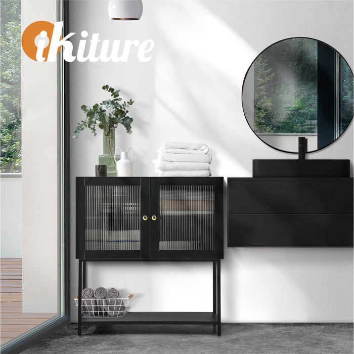Amaro Nero Tempered Glass Bathroom Cabinet Storage Unit | Multi Storage Laundry or Bathroom Cupboard