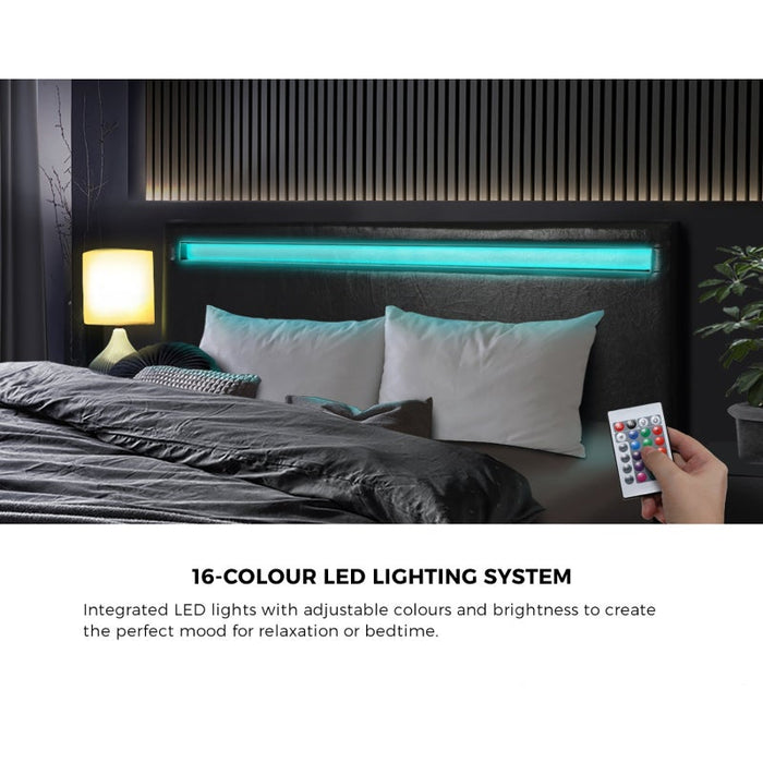 Premium Milano Black PU Leather LED Gas Lift Storage Bed | Two In One Black Bed Frame and Storage Combo