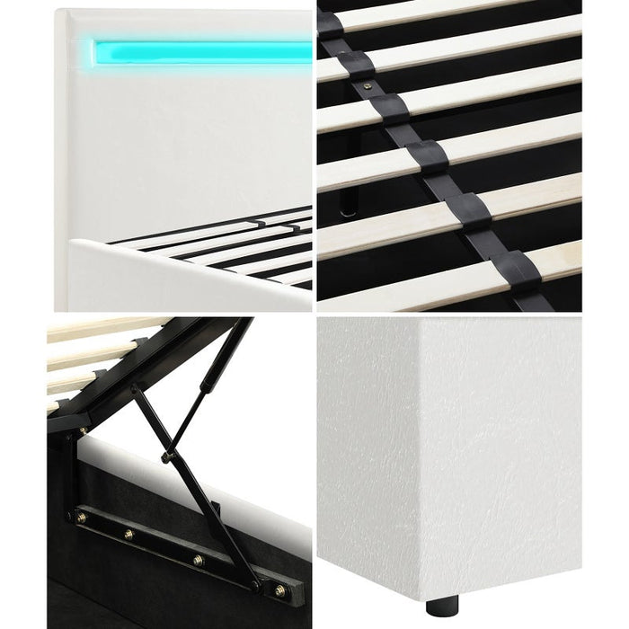 Premium Milano White PU Leather LED Gas Lift Storage Bed | Two In One White Bed Frame and Storage Combo