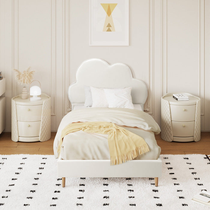 Princess Sierra Cloud Style Bed Frame | Single Size Kids White Soft Touch PU Leather Bed