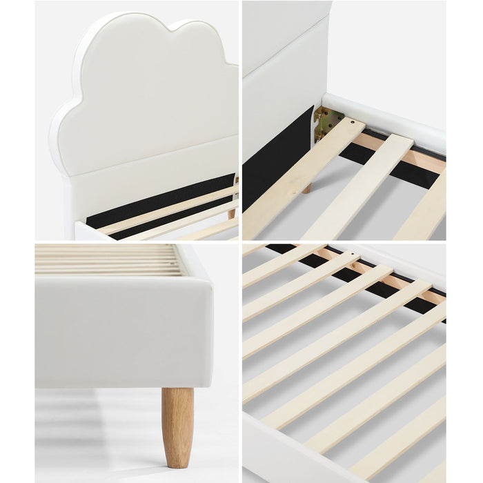 Princess Sierra Cloud Style Bed Frame | Single Size Kids White Soft Touch PU Leather Bed