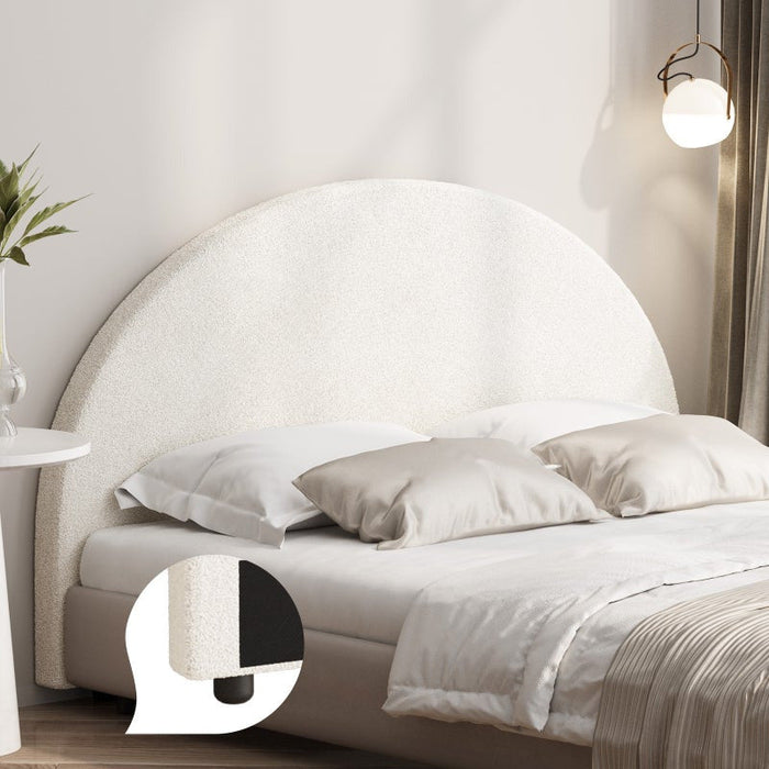 Teddy Soft Boucle Fabric Round Headboard | Cushioned White Upholstered Boucle Bed Head