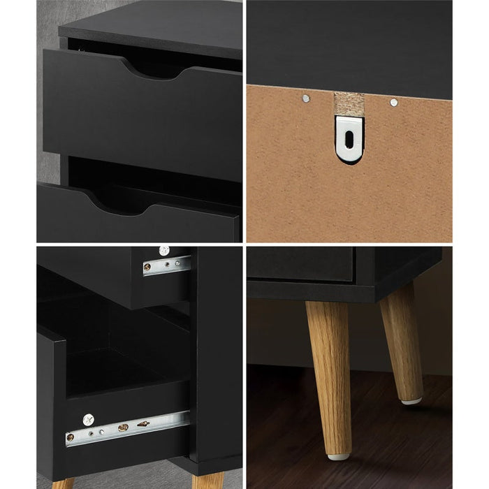 Nordi 2 Draw Wooden Bedside Table | Slim Scandi Style Wooden Bedside Table Unit
