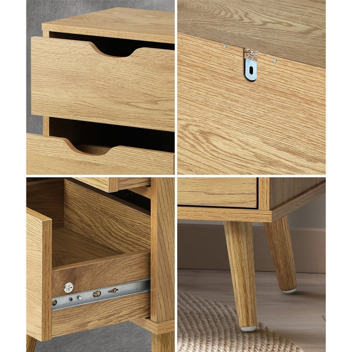 Nordi 2 Draw Wooden Bedside Table | Slim Scandi Style Wooden Bedside Table Unit