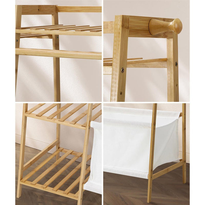 Piso Open Style Bamboo Wradrobe with Shelving and Laundry Bag