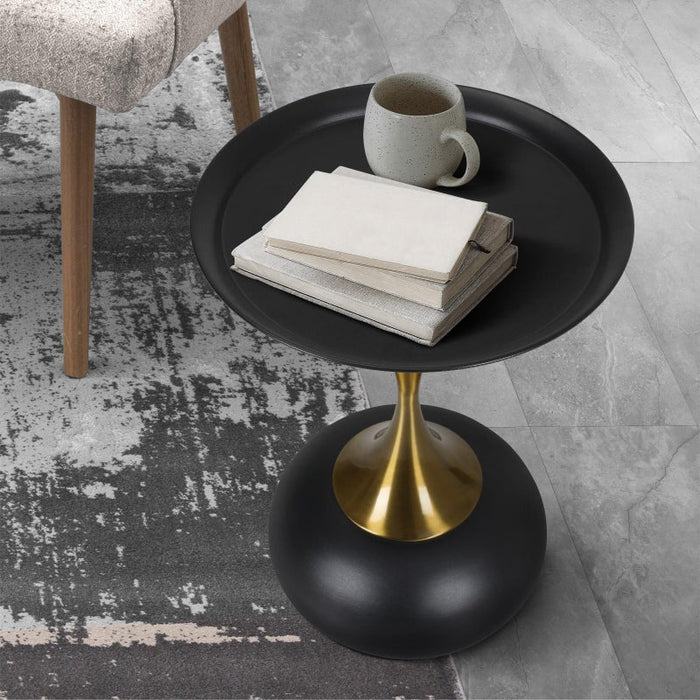 Stemio Designer Two Tone Metal Round Side Table | Verstaile Multi Use End Table Bedside Table
