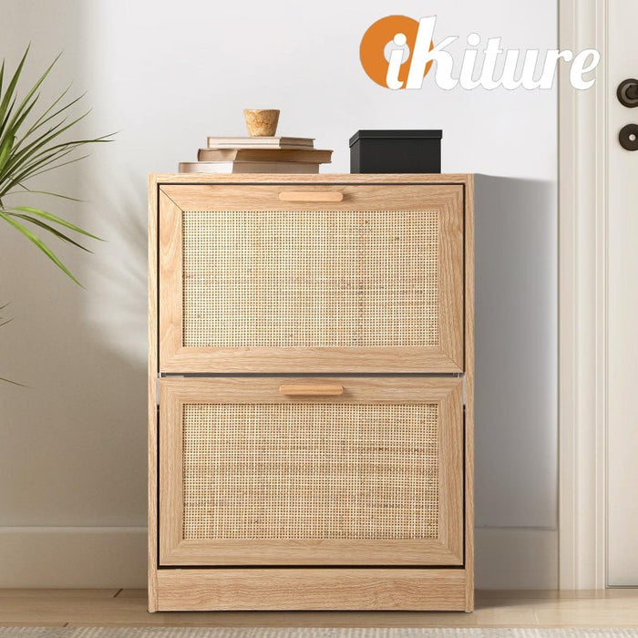 Abruzzi Genuine Rattan Shoe Storage Cabinet | Modern Elegant Wooden Shoe Rack Storage Organiser