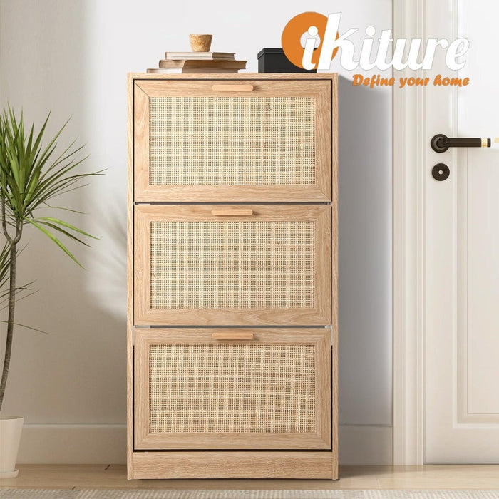 Abruzzi Genuine Rattan Shoe Storage Cabinet | Modern Elegant Wooden Shoe Rack Storage Organiser