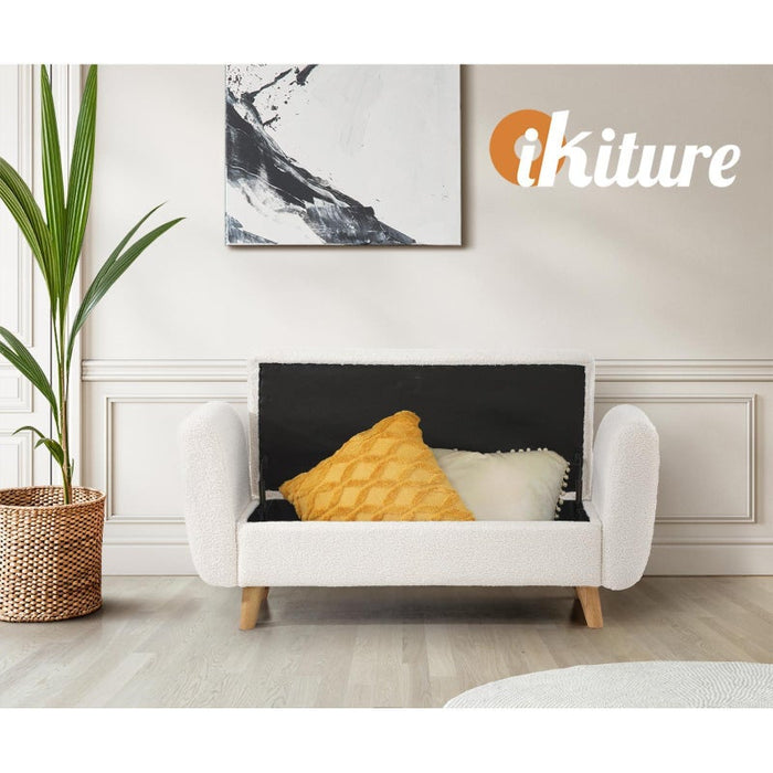 Teddy Boucle Seating Storage Ottoman Daybed | White Boucle Blanket Box Seating Bench