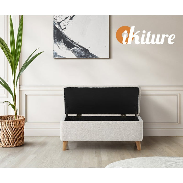 Teddy Boucle Seating Storage Ottoman Daybed | White Boucle Blanket Box Seating Bench